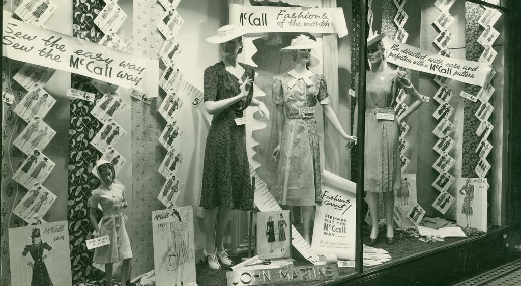 John Martin's Rundle Mall store windoW displaying McCalls' patterns. SLSA: B 69516