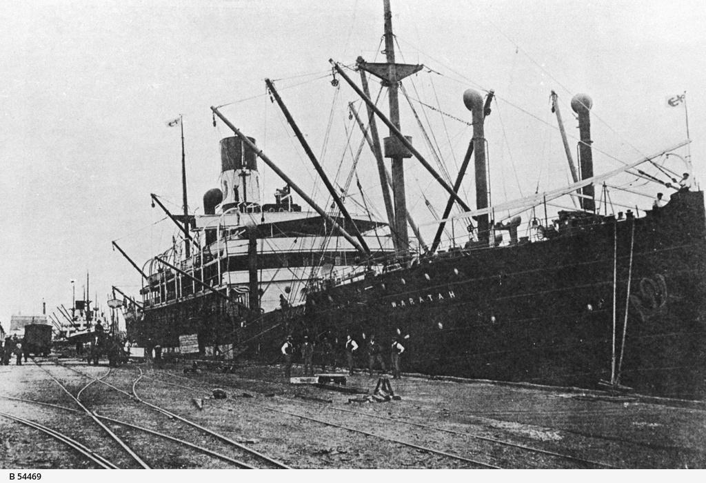 The SS "Waratah" a large cargo ship anchored at ocean steamers wharf, Port Adelaide. SLSA: B 54469 
