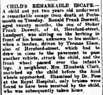 Child's remarkable escape, The Hampshire Telegraph, Friday 4 March 1921
