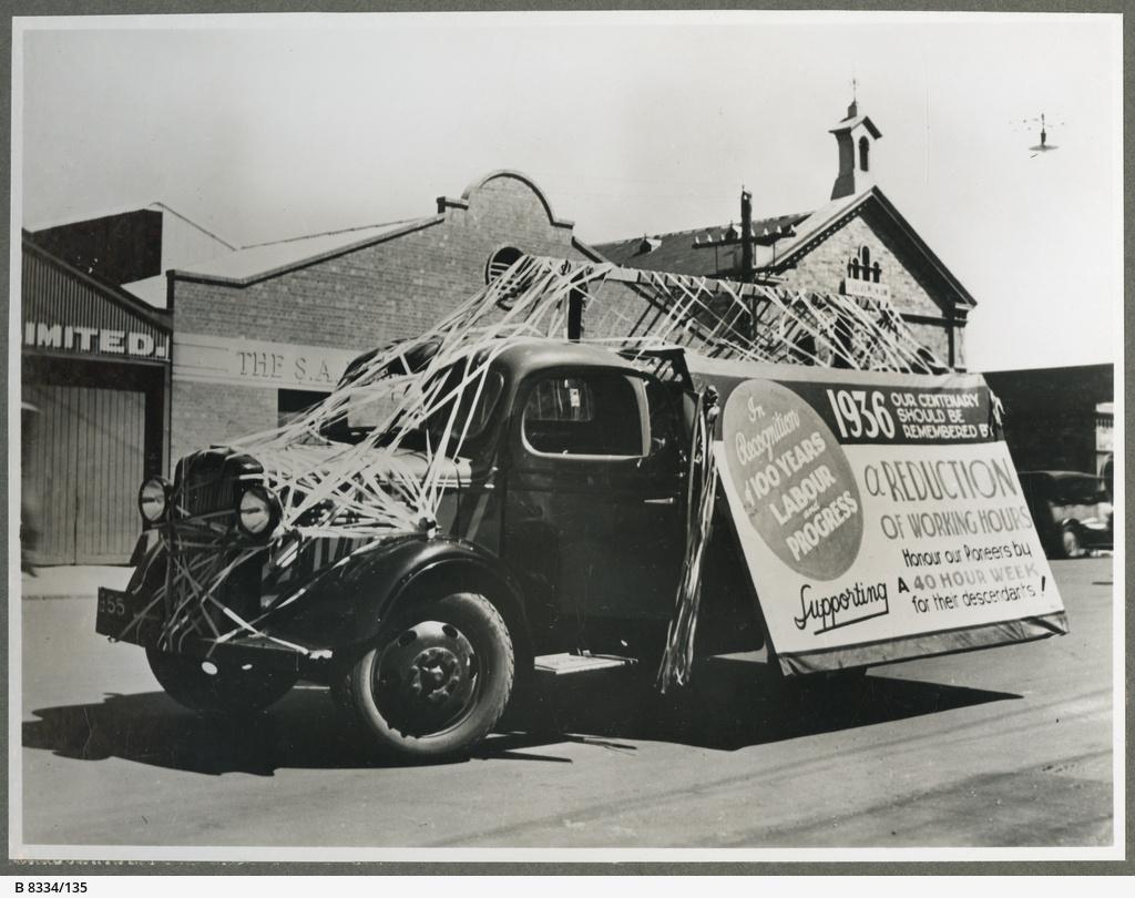 SA Centenary Labour Day Celebration: street parade in 1936 SLSA: B 8334/135