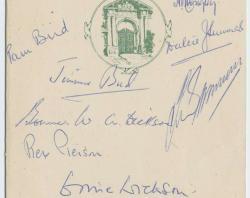 •	Autographed menu from Grosvenor House, London. Autographs include those of Keith Smith, Hudson Fysh and Rex Pierson (Vickers Ltd). SLSA: PRG 18/57/1