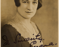 Autographed photograph of Clara Serena. Hand written inscription reads "In Sincerity. Clara Serena - Mellish. London 1932". SLSA: B 78470