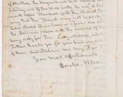 Cropped image showing the second page of the letter to Thomas Lloyd Esq. featuring Horatio Nelson’s signature. 