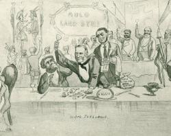 Political cartoon cropped showing Alexander Hall. SLSA: B 3667