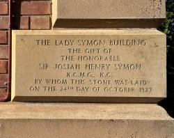 The foundation stone in the Lady Symon Building.