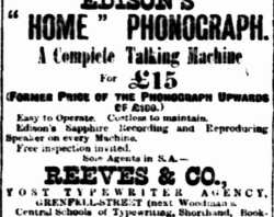 Edison home phonograph, advert in The Advertiser. Trove, NLA.