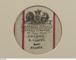 Hat liners in silk from Alfred Simpson’s hat making business in London, framed and under glass. SLSA: PRG 173/3/5/1 