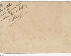 Back of a birthday greeting wish to Allen Simpson; watercolour on card, c1900. SLSA: PRG 246/21/3V  