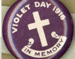 'Violet Day 1916 - In Memory', a commemorative badge collected by Lottie Michell between 1915-1919. SLSA: PRG 903/1/8