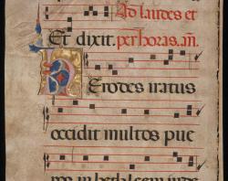 Page 186 of the Antiphonal showing an illuminated H.