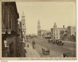 King William Street looking south, 1870. Samuel White Sweet SLSA: PRG 742/5/126 
