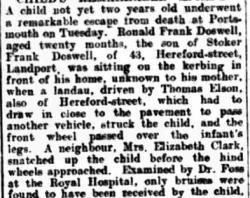Child's remarkable escape, The Hampshire Telegraph, Friday 4 March 1921