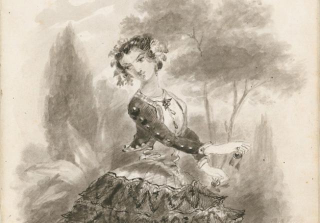 Sketch of Lola Montez dancing the Spider Dance (cropped) SLSA: B 9422/2