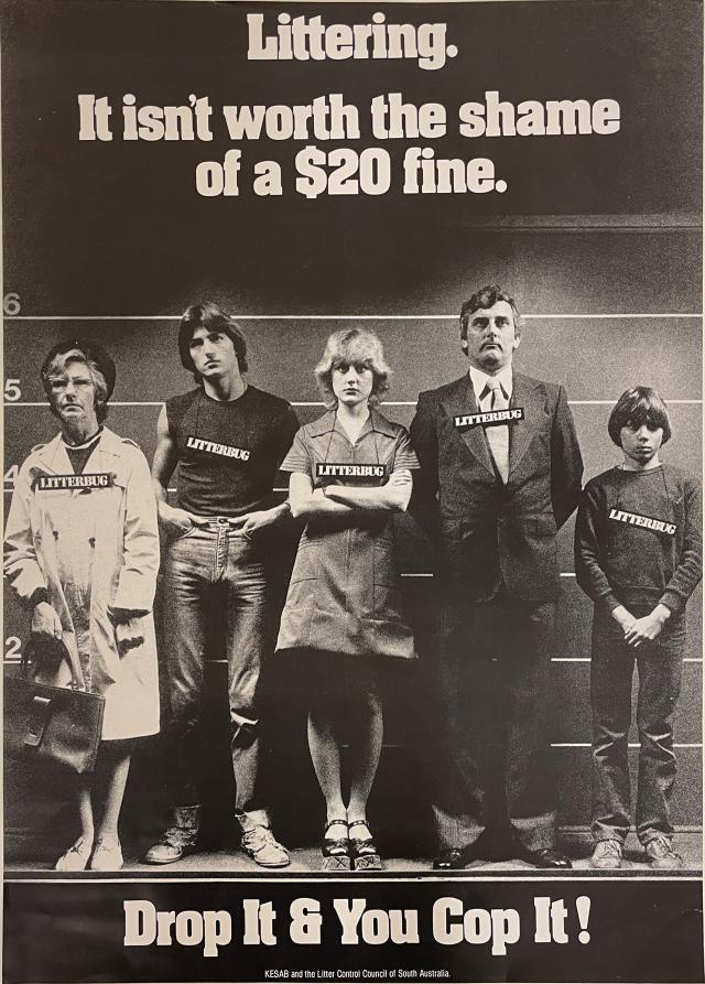Littering. It isn't worth the shame of a $20 fine. Poster circa. 1980