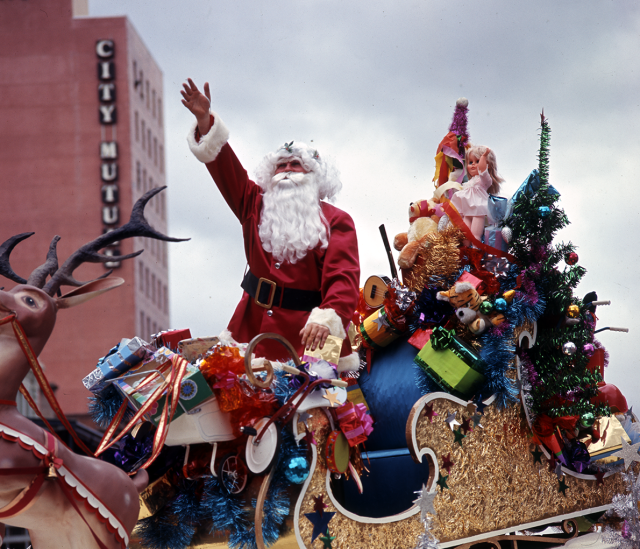 Photo of Father Christmas on a float in the Christmas Pageant