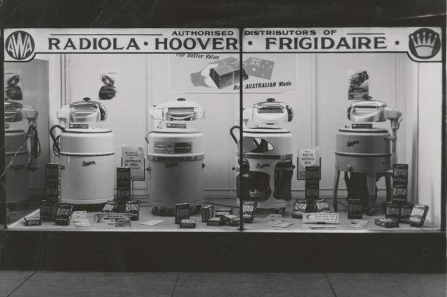 Simpson washers in display window of a store, c1950. SLSA: BRG 9/36/216 