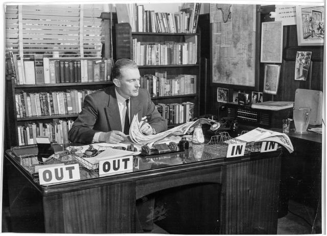 The News editor-in-chief Rohan Rivett in his North Terrace office, circa 1959-1960 (Courtesy Rivett family)