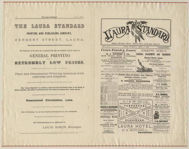 'The Laura Standard' a newspaper printed on silk in 1889. SLSA: 079 L377 d+++