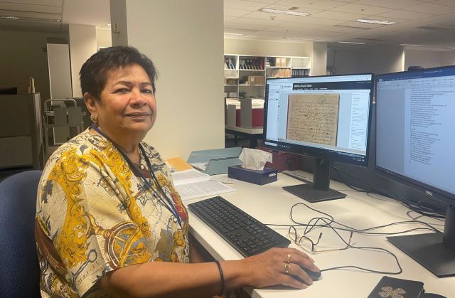 Christina Reardon, volunteering for the State Library of South Australia in2023