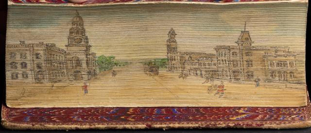 Fore-edge painting on the book: 	The poetical works of Henry Wadsworth Longfellow