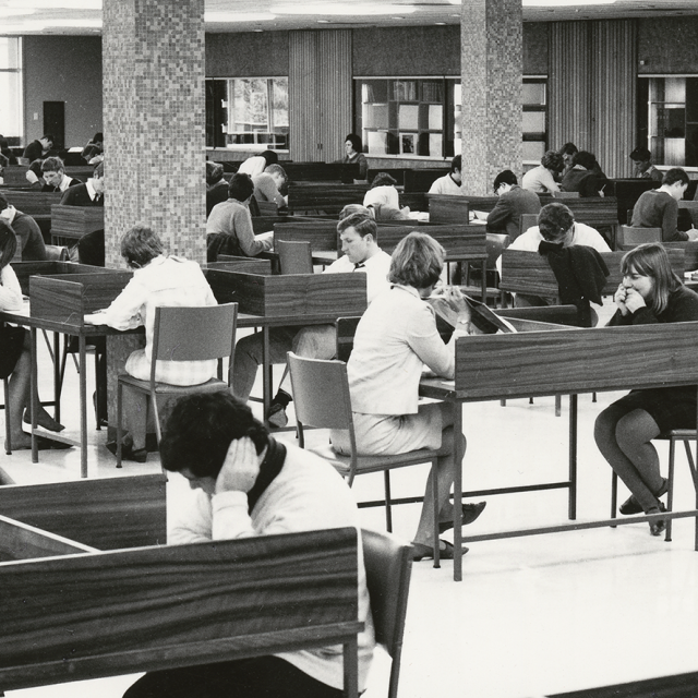 Reference Library in the Bastyan Wing, showing the reading area and study carrels [B 72589/5]