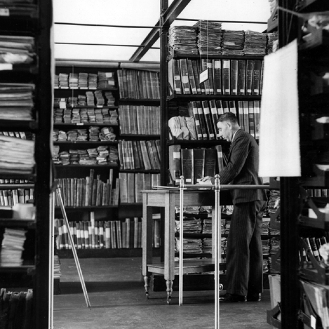 Archives Department, building interior featuring George Henry Pitt, 1938 [B/10196]