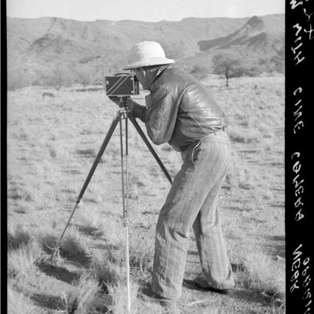 Charles Mountford filming on location Mann Ranges, South Australia.SLSA: PRG 1218/34/4270