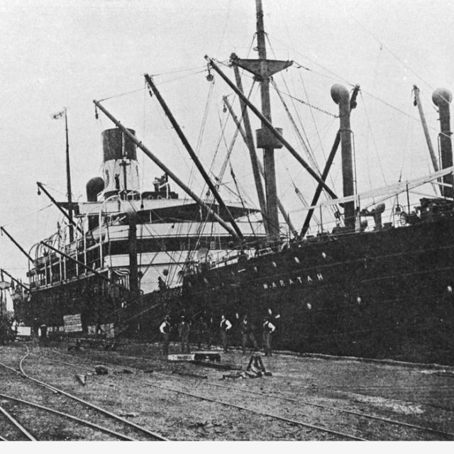The SS "Waratah" a large cargo ship anchored at ocean steamers wharf, Port Adelaide. SLSA: B 54469 