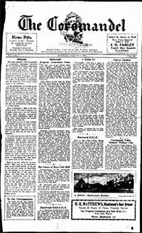 Front page of The Coromandel newspaper