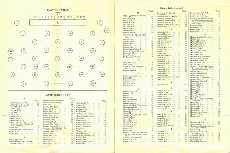 South Australian Corononation Dinner table plan