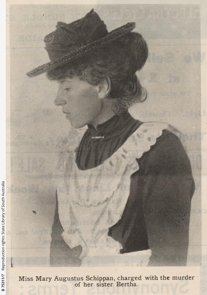 'Miss Mary Augusta Schippan, charged with the murder of her sister Bertha'. SLSA: B 75311/7