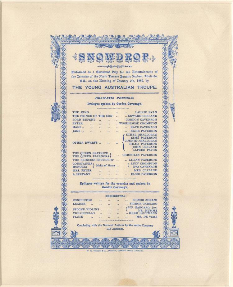 Snow drop, theatre program, 1886. SLSA: 792 S674 b