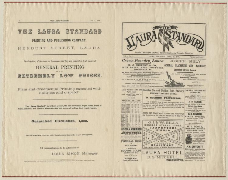 'The Laura Standard' a newspaper printed on silk in 1889. SLSA: 079 L377 d+++