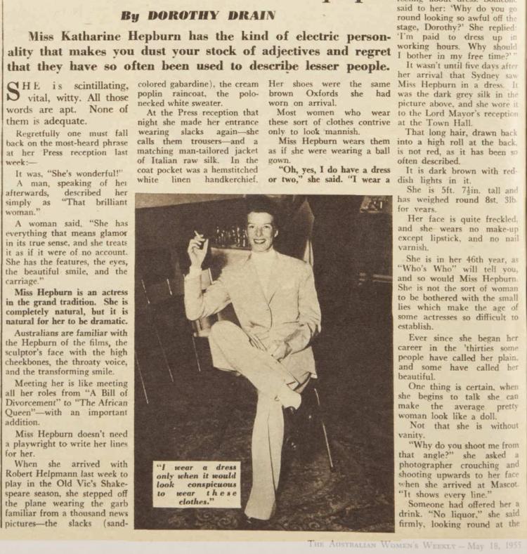The Australian Women's Weekly 1955, 'Katharine Hepburn. A star who scintillates'.