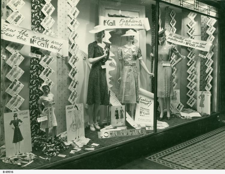 John Martin's Rundle Mall store windoW displaying McCalls' patterns. SLSA: B 69516