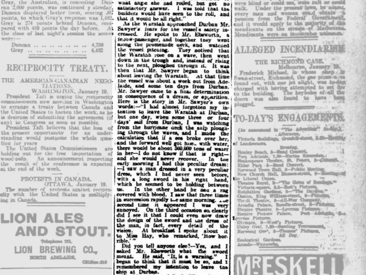 'THE WARTAH', The Advertiser, 20 January 1911. NLA: Trove