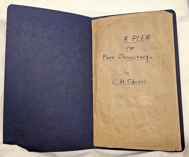 Original cover of 'A plea for democracy' by Catherine Helen Spence.
