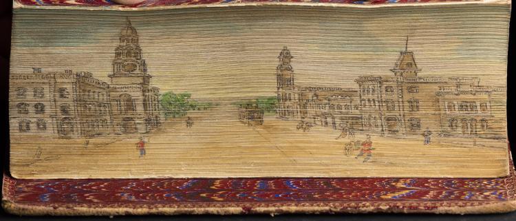 Fore-edge painting on the book: 	The poetical works of Henry Wadsworth Longfellow