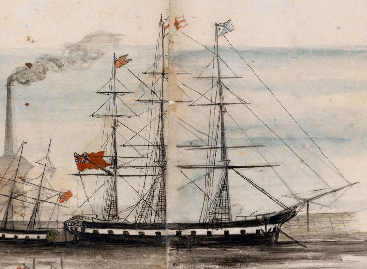 Painting on an unnamed ship in the Port Adelaide panorama, possibly the Flora.