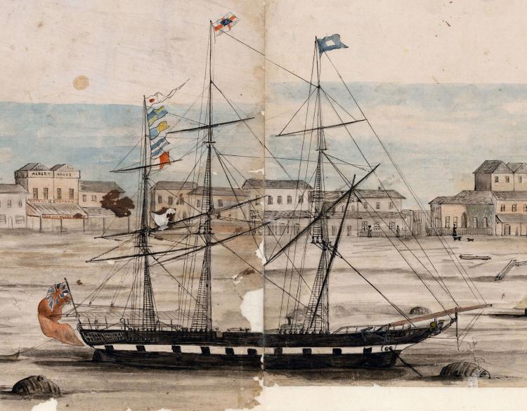 Painting on an unnamed ship in the Port Adelaide panorama, possibly the Norman.