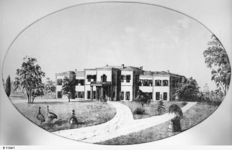 An image of Government house, roughly around 1855